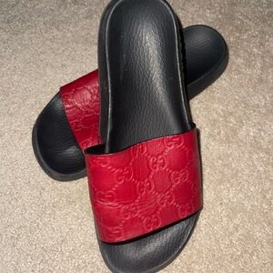Gucci Red Embossed Logo Slide Sandals for Women